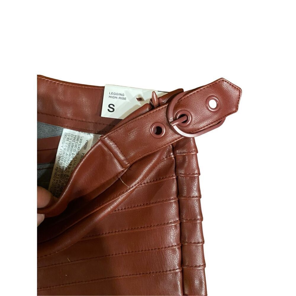 Zara High-rise Faux Leather Leggings in Burgundy Size Small NWT - Picture 6 of 9